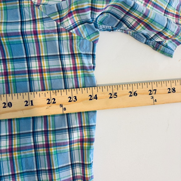 Ralph Lauren Plaid Button Down Shirt Mens Large Blue Short Sleeve Tall - Picture 6 of 9